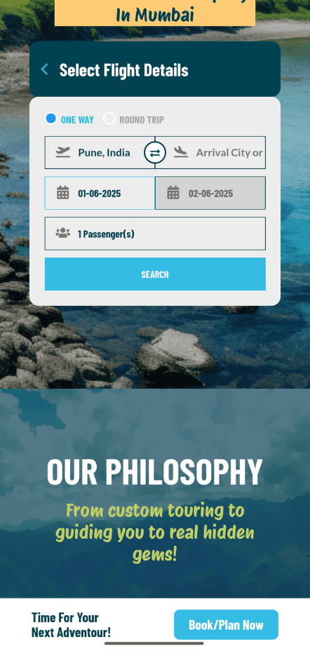Travel website design where users can cutomize their trip