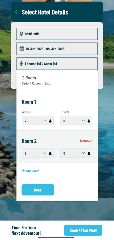 Travel website design where users can cutomize their trip
