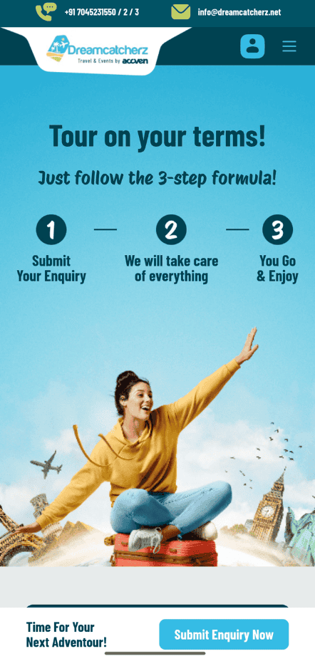 Travel website design where users can cutomize their trip