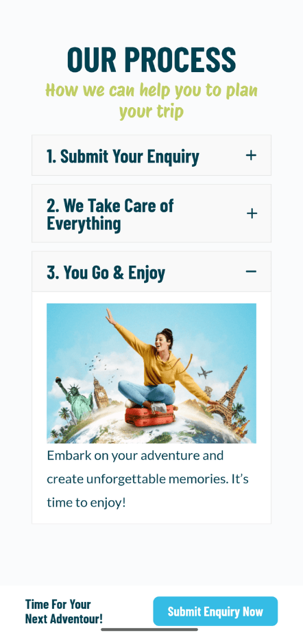 Travel website design where users can cutomize their trip