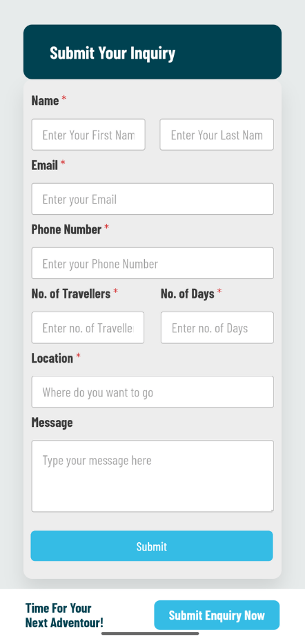 Travel website design where users can cutomize their trip