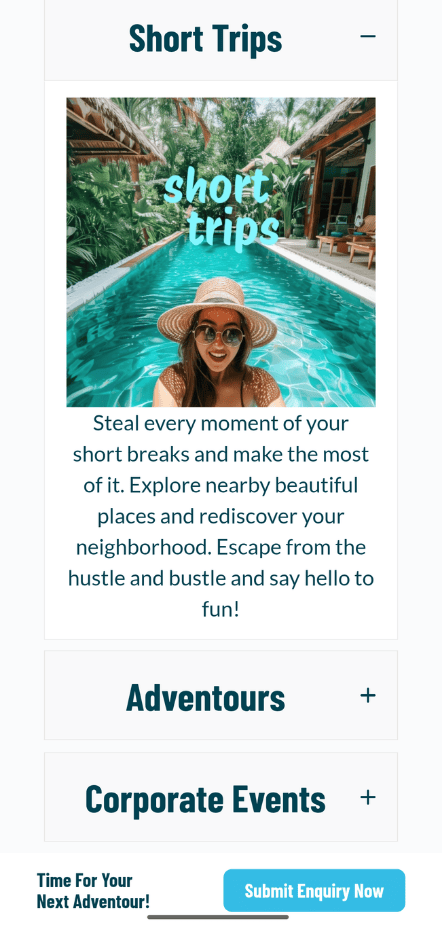 Travel website design where users can cutomize their trip